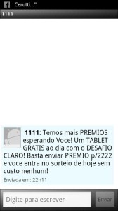 SMS de propaganda enviada pela Claro