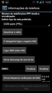 Tela de configuração do telefone SMSC - Central SMS