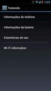 Menu de informações Android - Central de SMS