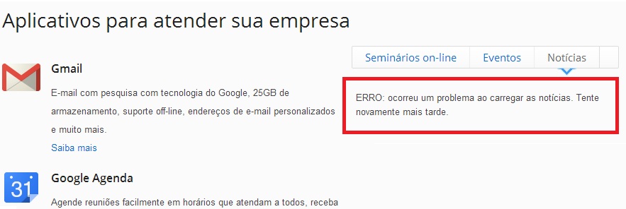 Google APPs com erro