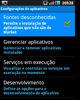 Ativando a depuração USB Ativando a depuração USB